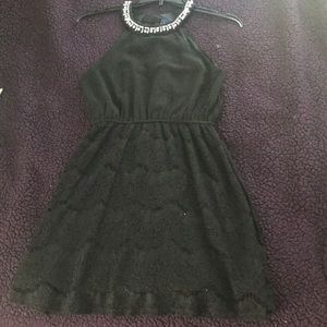 Black dress with pearl beading neckline